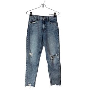 GAP kids denim distressed acid wash blue denim mom jeans medium wash size 14